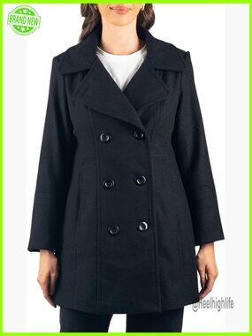 Womens Wool Blend Peacoat Double Breasted Classic A-Line Winter Jacket Runs